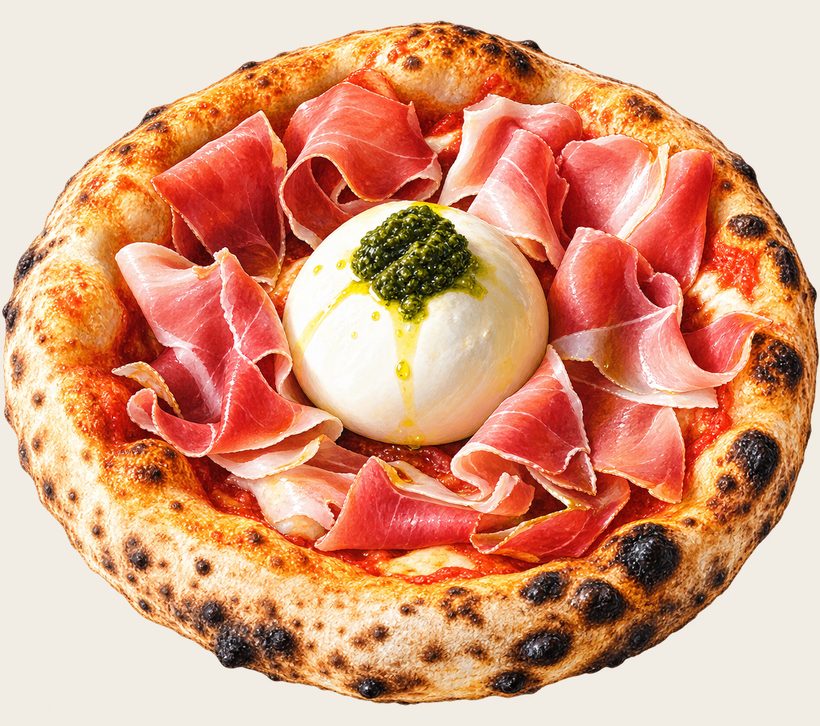 Burrata & Parma — burrata fresca de búfala e presunto cru de Parma