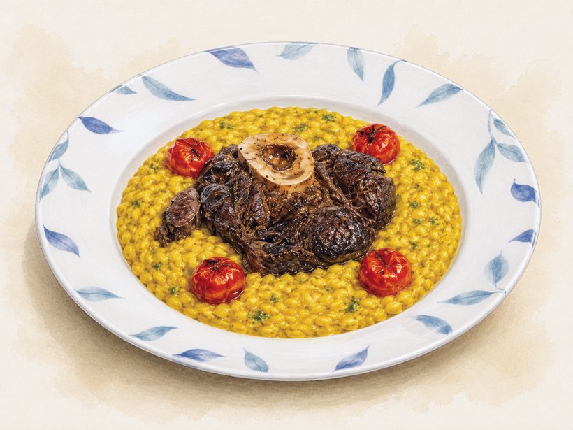 Risotto con ossobuco — risoto de abóbora cabotiá com medalhão de ossobuco