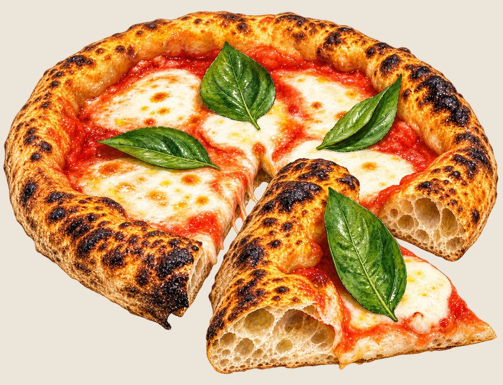 Margherita classica — molho pomodoro San Marzano, mozzarella e manjericão