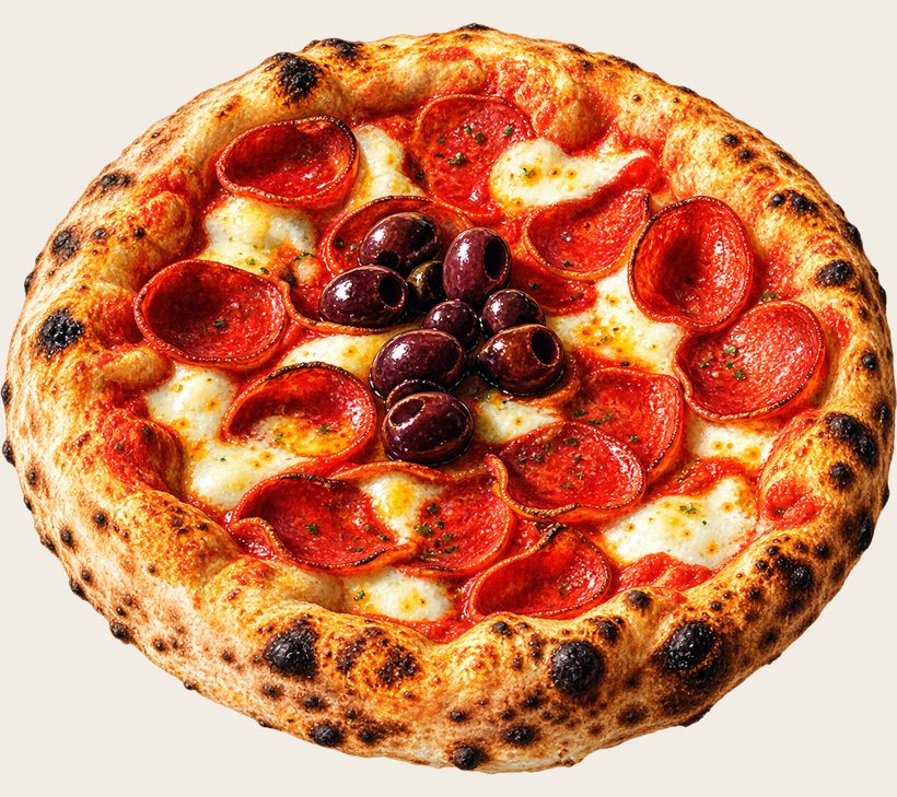Al peperone — salame pepperoni e azeitona preta