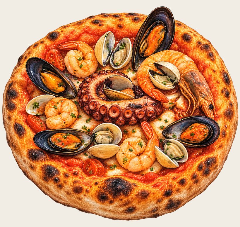 Del pescatore — polvo, camarões, mexilhões, camarão pistola e vongole